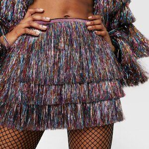 NWT - Multicoloured High Waisted Metallic Fringe Shorts